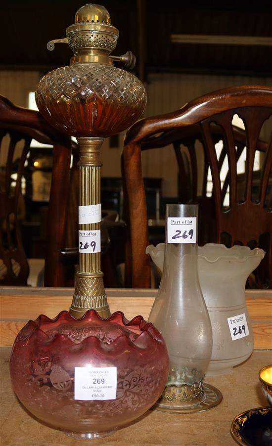 Oil lamp & cranberry shade